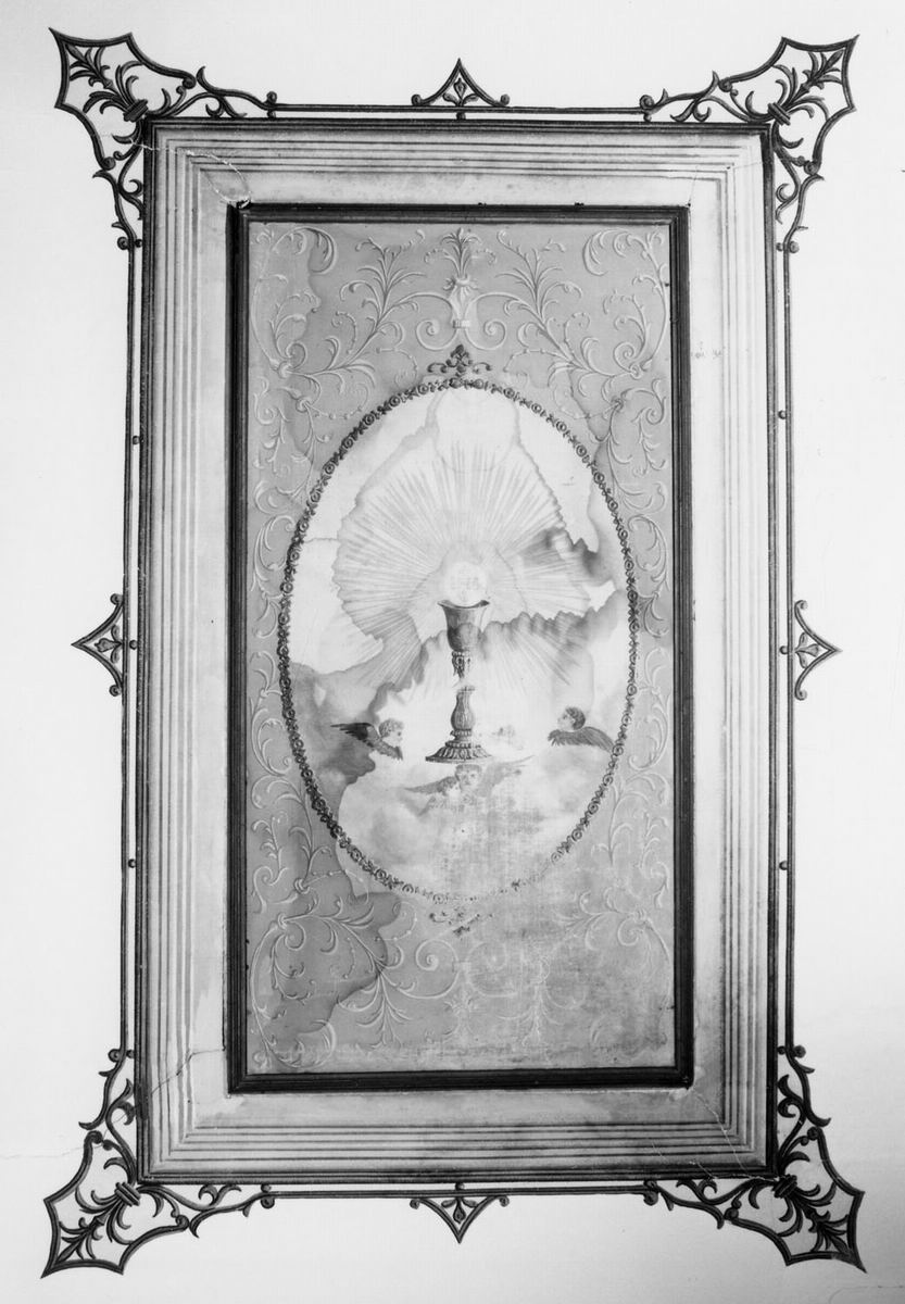 cherubini che adorano il calice eucaristico (dipinto) - manifattura emiliana (ultimo quarto sec. XIX)