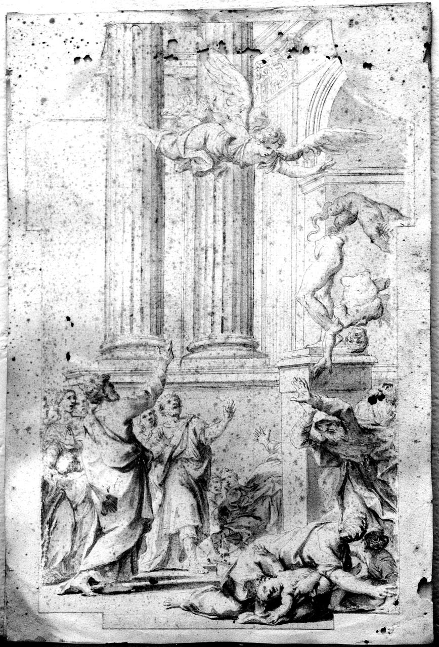 San Bartolomeo e la distruzione degli idoli (disegno) di Franceschini Marcantonio (seconda metà sec. XVII)