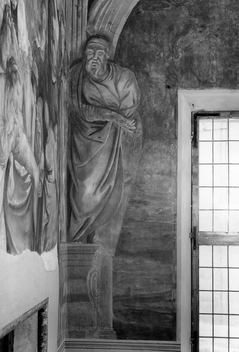architettura illusionistica con profeta (dipinto, elemento d'insieme) - ambito bolognese (secc. XVI/ XVII)