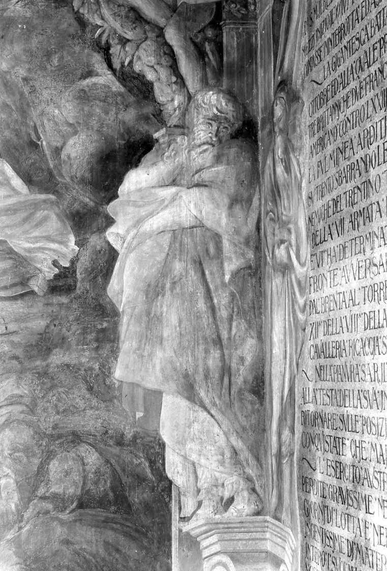 architettura illusionistica con profeta (dipinto, elemento d'insieme) - ambito bolognese (secc. XVI/ XVII)