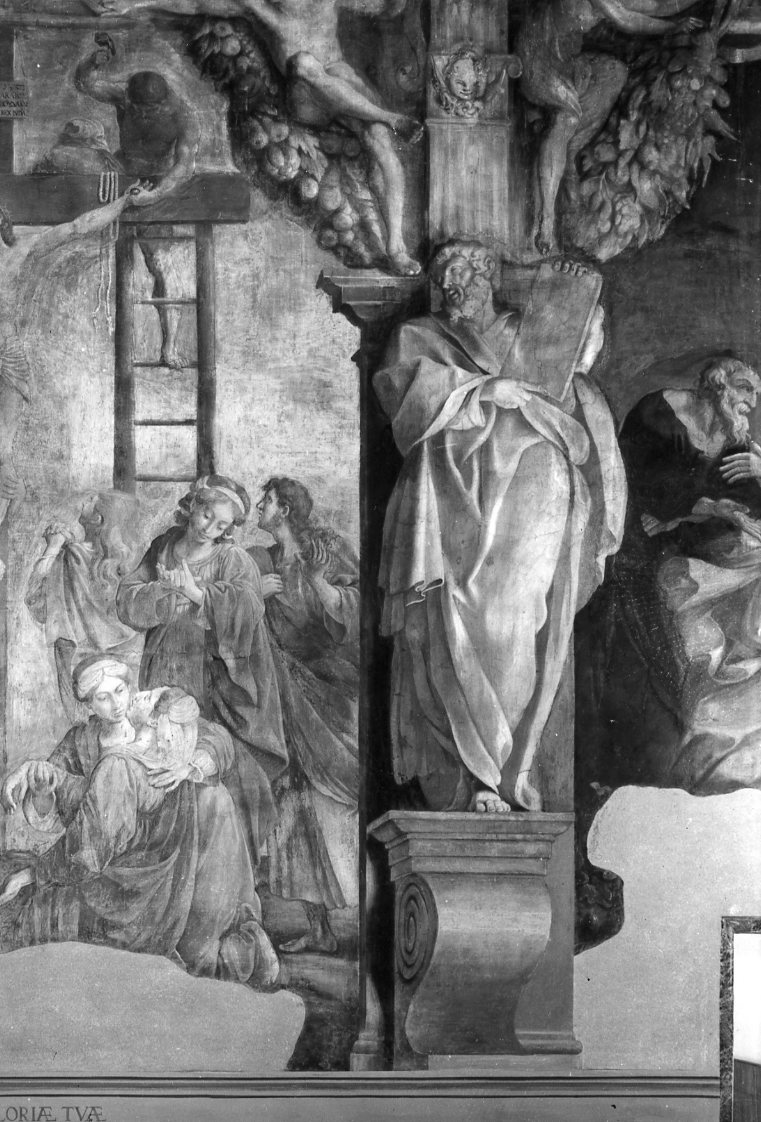 architettura illusionistica con profeta (dipinto, elemento d'insieme) - ambito bolognese (secc. XVI/ XVII)