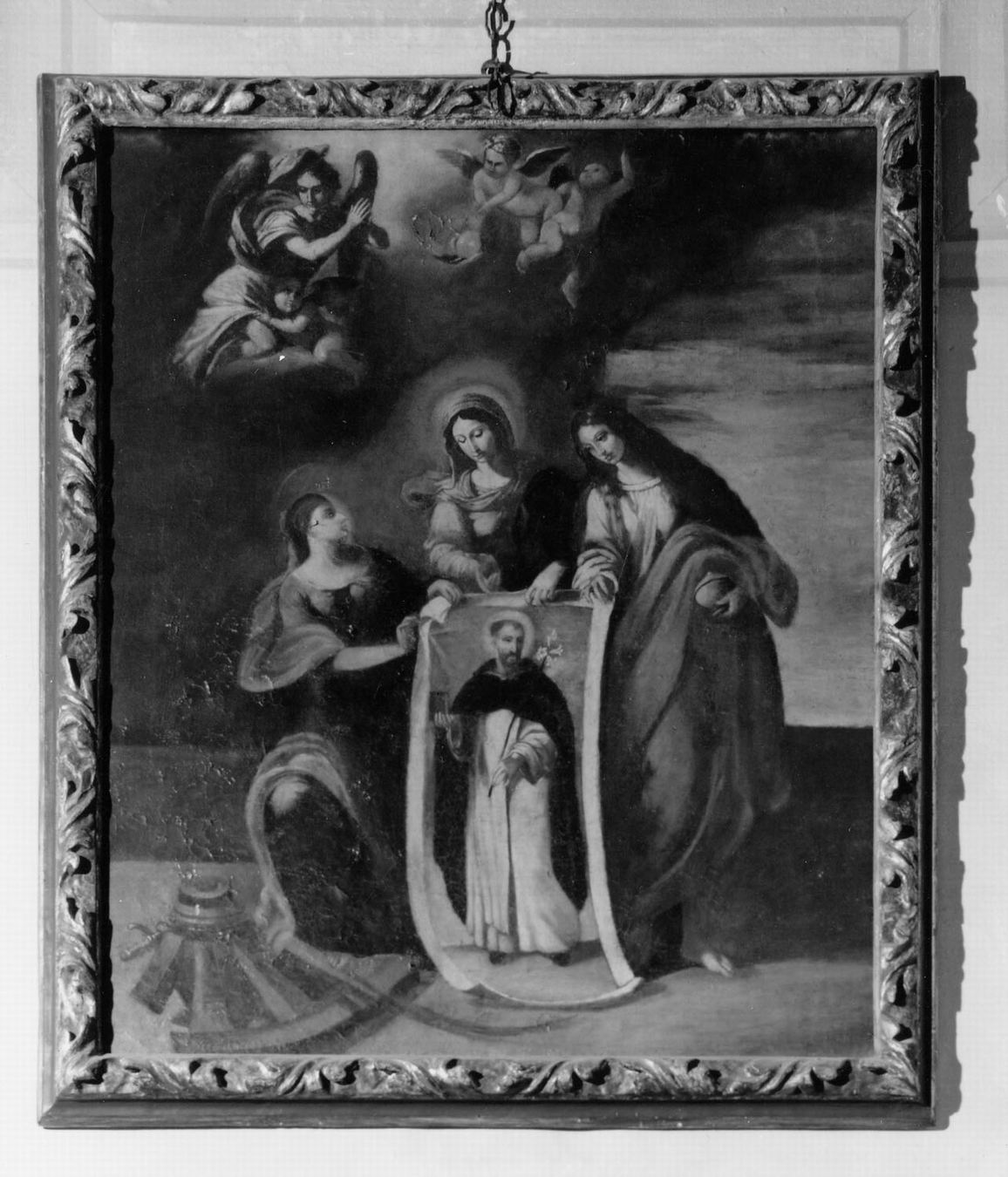 la Vergine con ai lati le Sante Caterina e Maddalena mostra l'immagine di San Domenico di Soriano (dipinto) - ambito emiliano (sec. XVII)