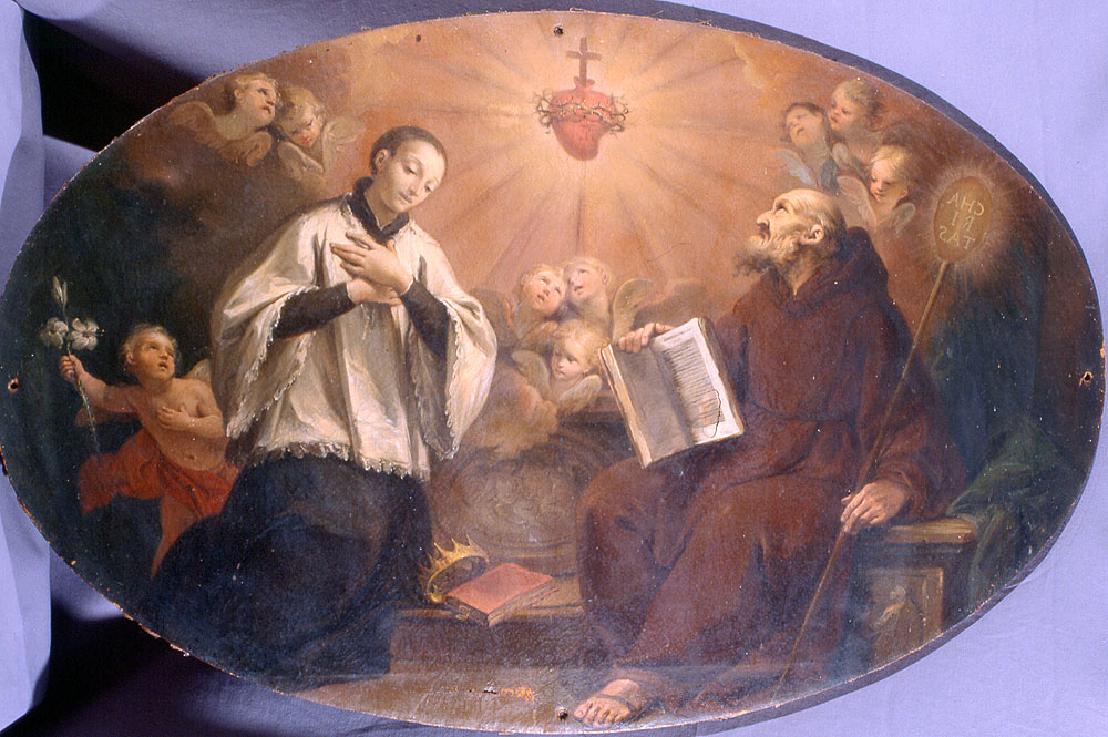 San Francesco di Paola con San Luigi Gonzaga (dipinto) di Bertuzzi Nicola detto Anconetano (attribuito) (sec. XVIII)