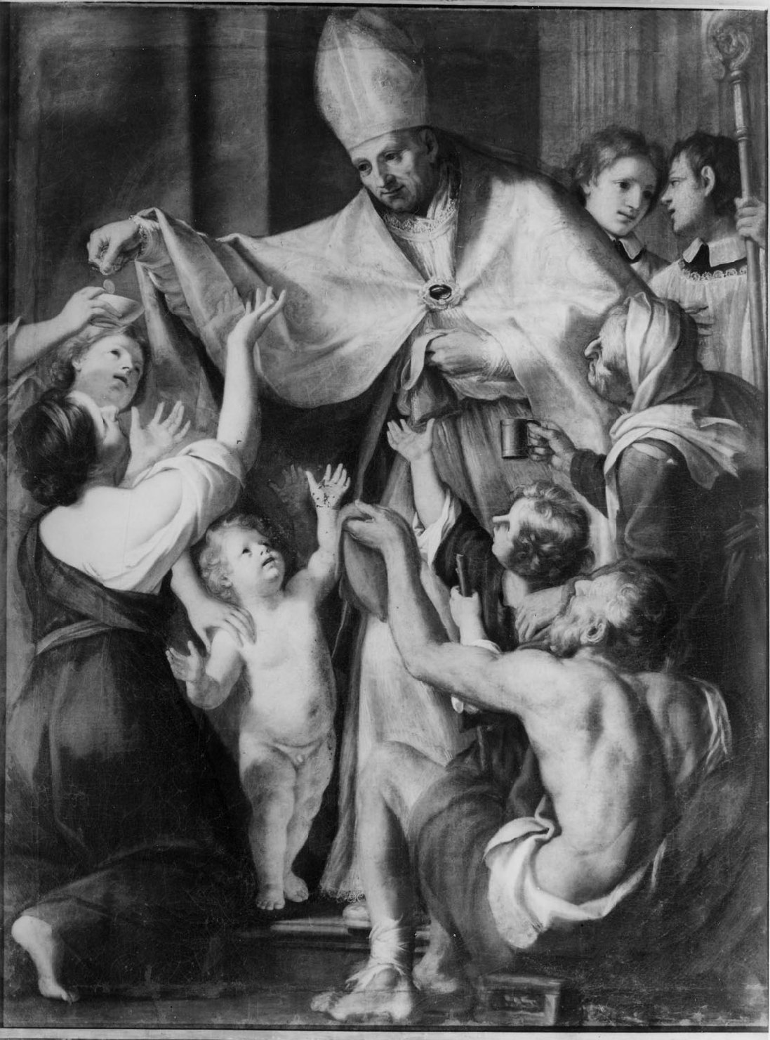 San Tommaso di Villanova dispensa l'elemosina ai poveri (dipinto, opera isolata) di Bonesi Giovan Girolamo (primo quarto sec. XVIII)