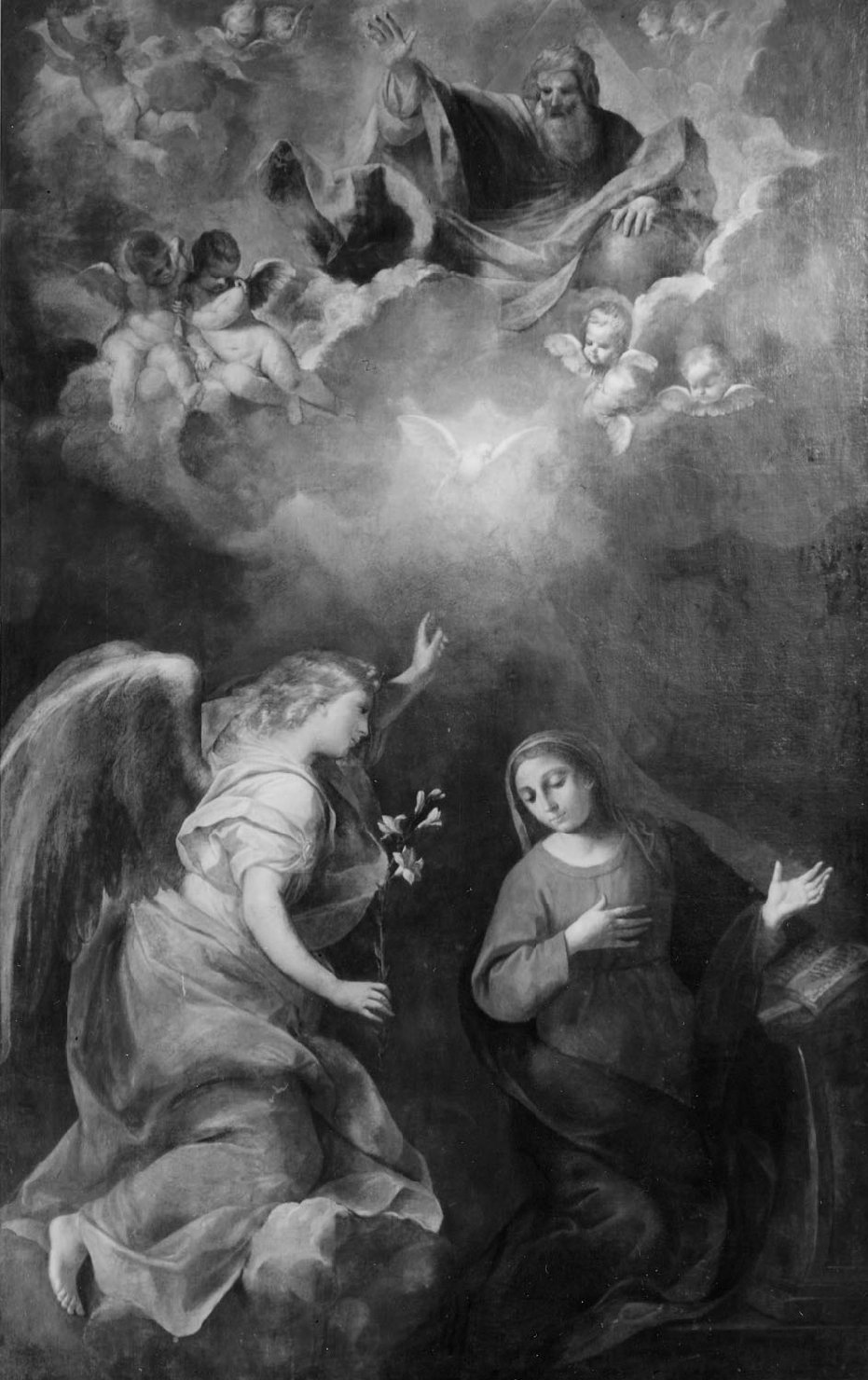 Annunciazione (dipinto, opera isolata) di Muratori Teresa, Dal Sole Giovan Gioseffo (fine/inizio secc. XVII/ XVIII)