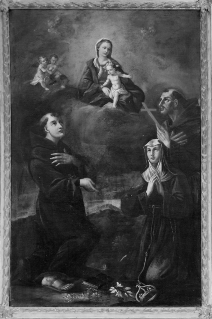 Madonna con Bambino con San Francesco, Sant'Antonio e Sant'Elisabetta d'Ungheria (dipinto) - ambito ferrarese (prima metà sec. XVII)