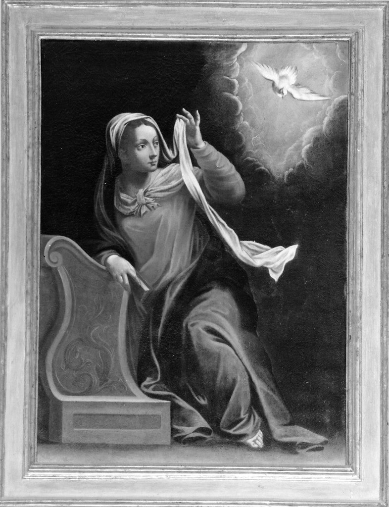 Madonna annunciata (dipinto, elemento d'insieme) - ambito emiliano (sec. XVII)