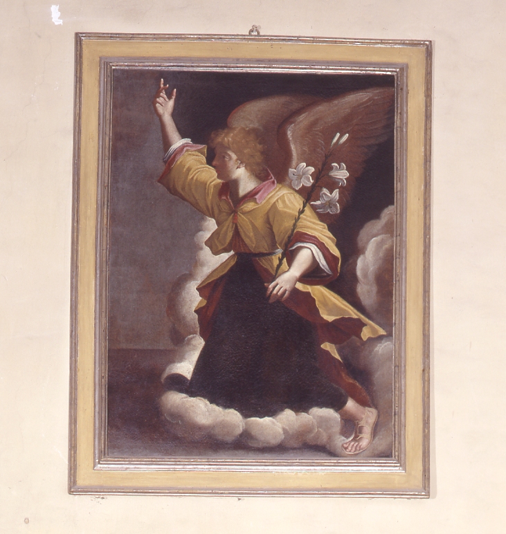 angelo annunciante (dipinto, elemento d'insieme) - ambito emiliano (sec. XVII)