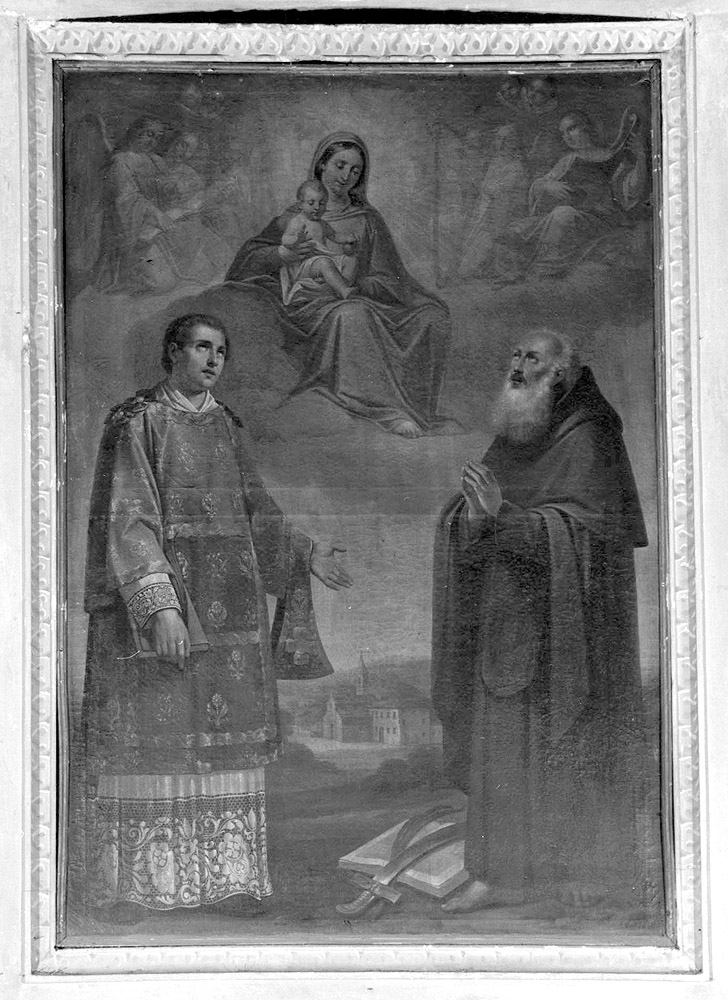 Madonna con Bambino e angeli appaiono a San Vincenzo e Sant'Anastasio (dipinto) - ambito emiliano (seconda metà sec. XVIII)