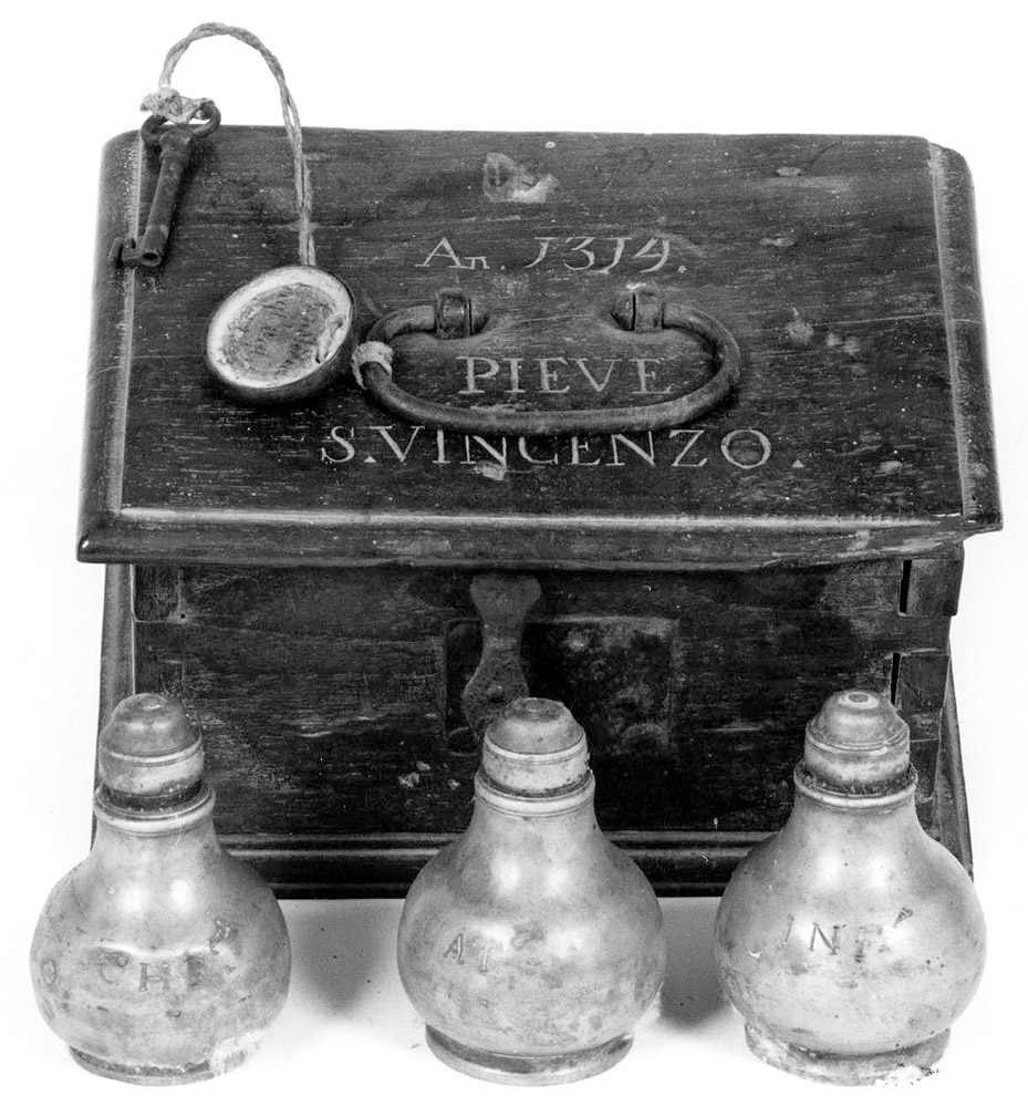 vasetti per oli santi, insieme - manifattura emiliana (sec. XVIII)