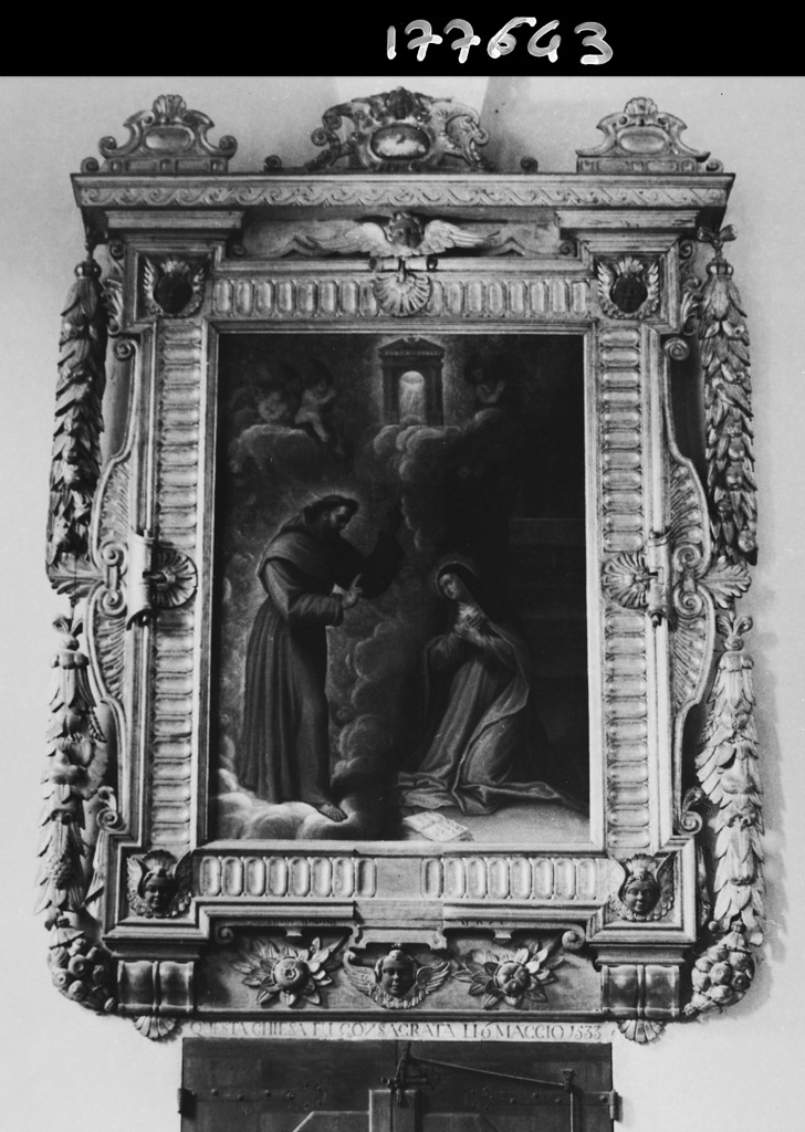 San Francesco d'Assisi appare a Santa Caterina de' Vigri (dipinto) di Morina Giulio (sec. XVII)