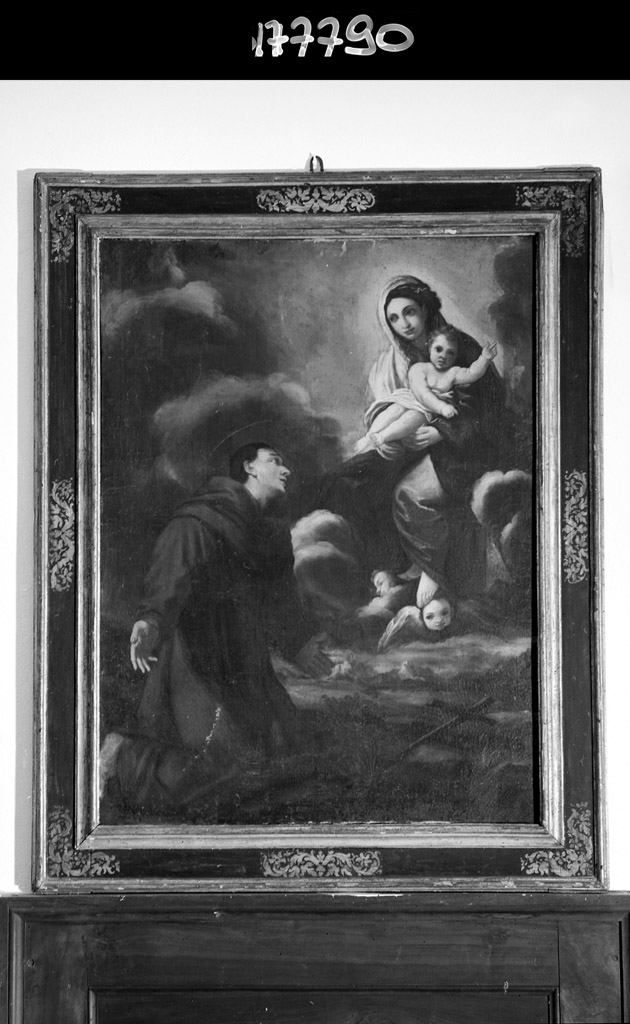 santo francescano in adorazone della Madonna con Bambino (dipinto) - ambito emiliano (seconda metà sec. XVIII)