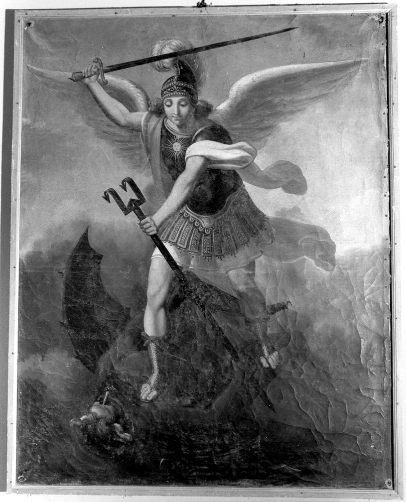 San Michele Arcangelo combatte contro Satana (dipinto) di Lamma A (sec. XIX)