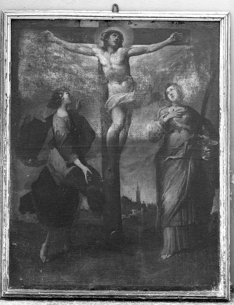 Crocifissione con San Giovanni Evangelista e Santa Lucia (dipinto) di Donducci Giovanni Andrea detto Mastelletta (scuola) (prima metà sec. XVII)