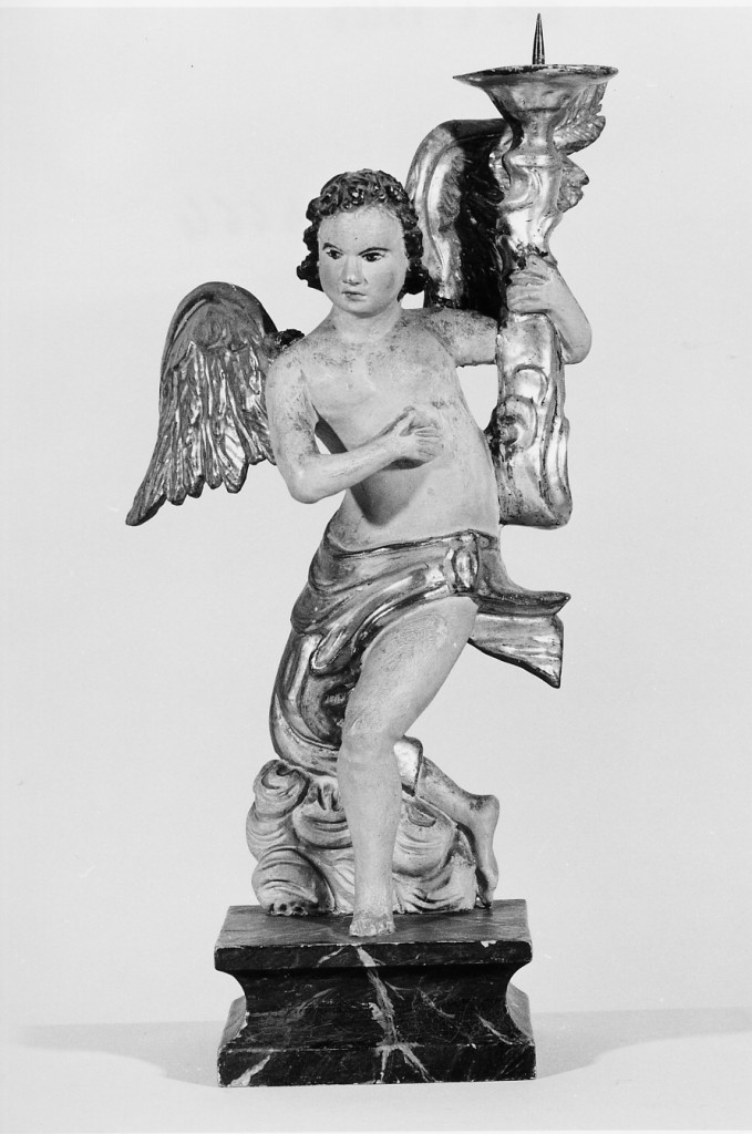 statuetta portacandelabro, serie - manifattura emiliana (secc. XVIII/ XIX)