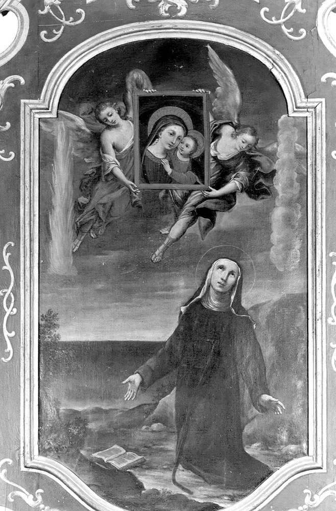 Santa monaca in adorazione della Madonna del Buon Consiglio (dipinto) - ambito emiliano (seconda metà sec. XVIII)
