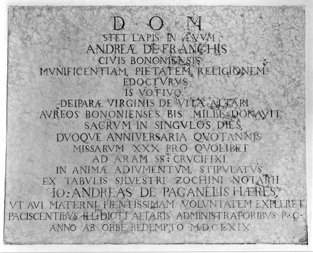 lapide commemorativa - ambito bolognese (sec. XVII)