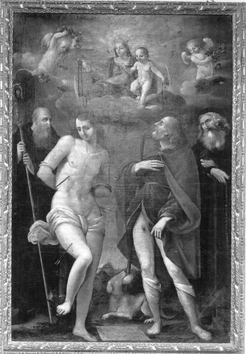 Madonna Assunta col Bambino, San Sebastiano, Sant'Antonio, San Rocco (dipinto) - ambito bolognese (prima metà sec. XVII)