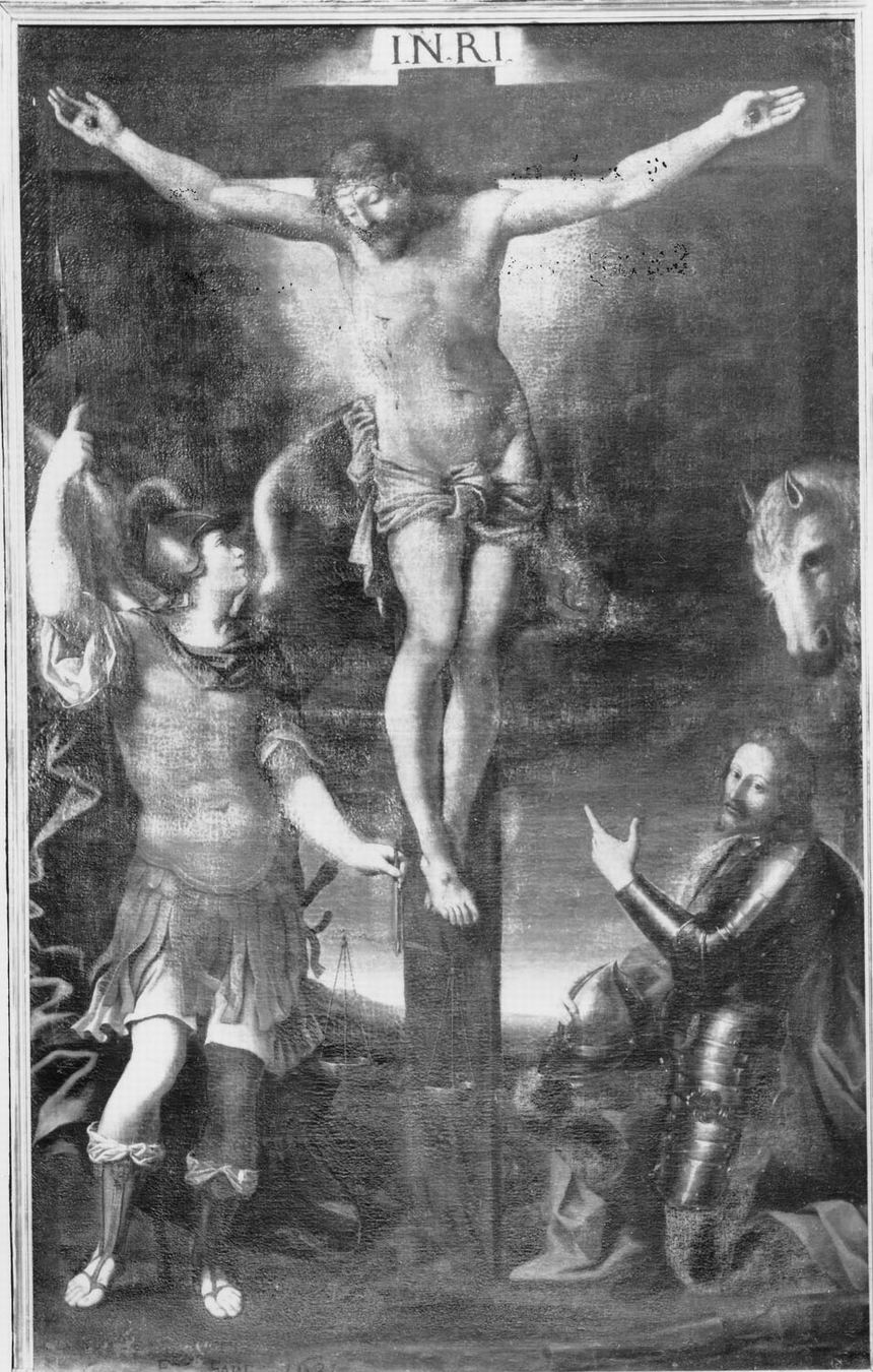 Gesù Crocifisso, San Michele e San Giorgio (pala d'altare) - ambito bolognese (prima metà, prima metà sec. XVII, sec. XVII)