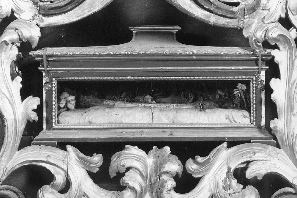 reliquiario a teca - a urna - produzione emiliana (sec. XVIII)