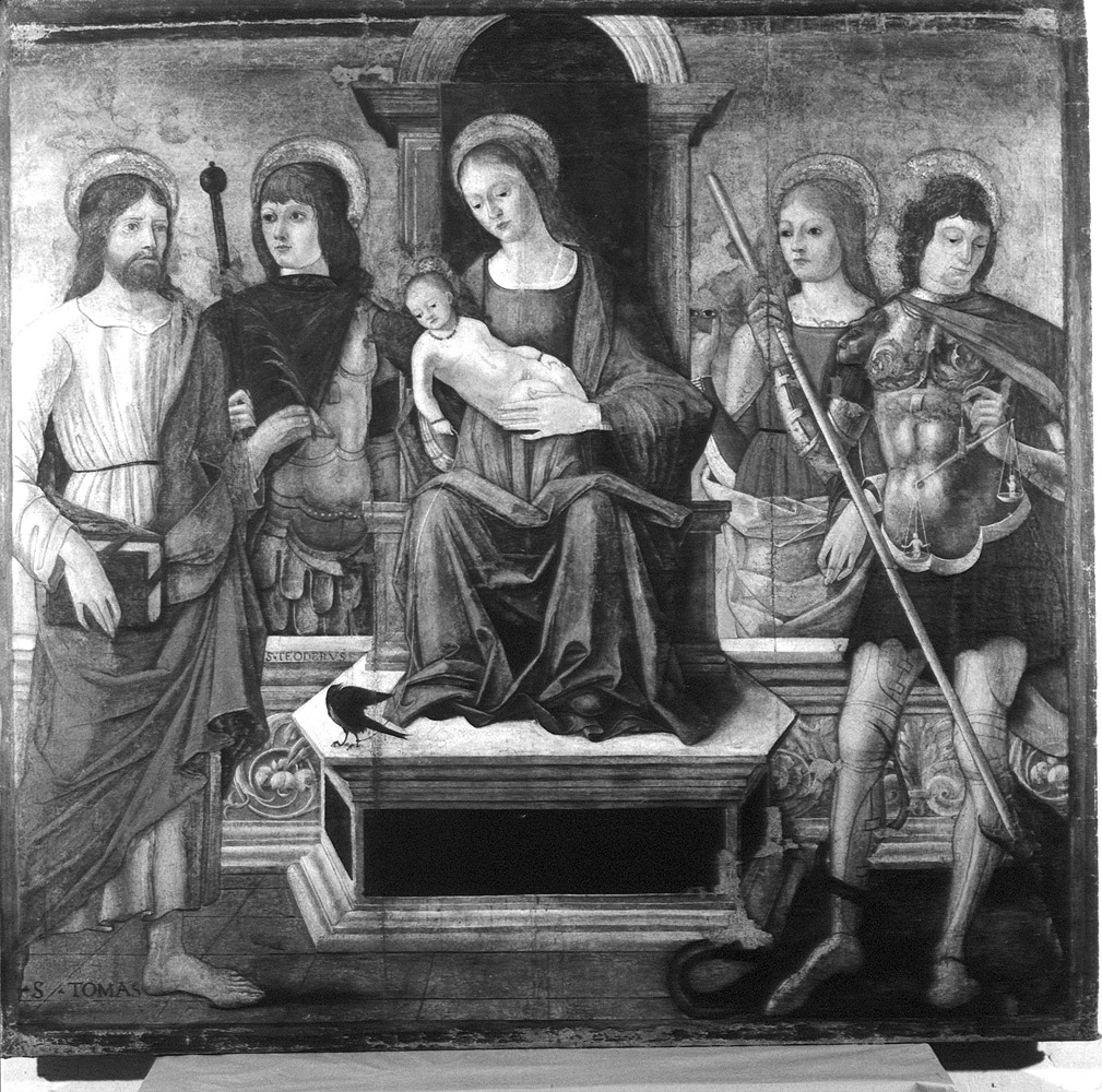 Madonna della rondine, Madonna con Bambino e San Tommaso, San Teodoro, Santa Lucia e San Michele arcangelo (dipinto) - ambito emiliano (seconda metà sec. XV)