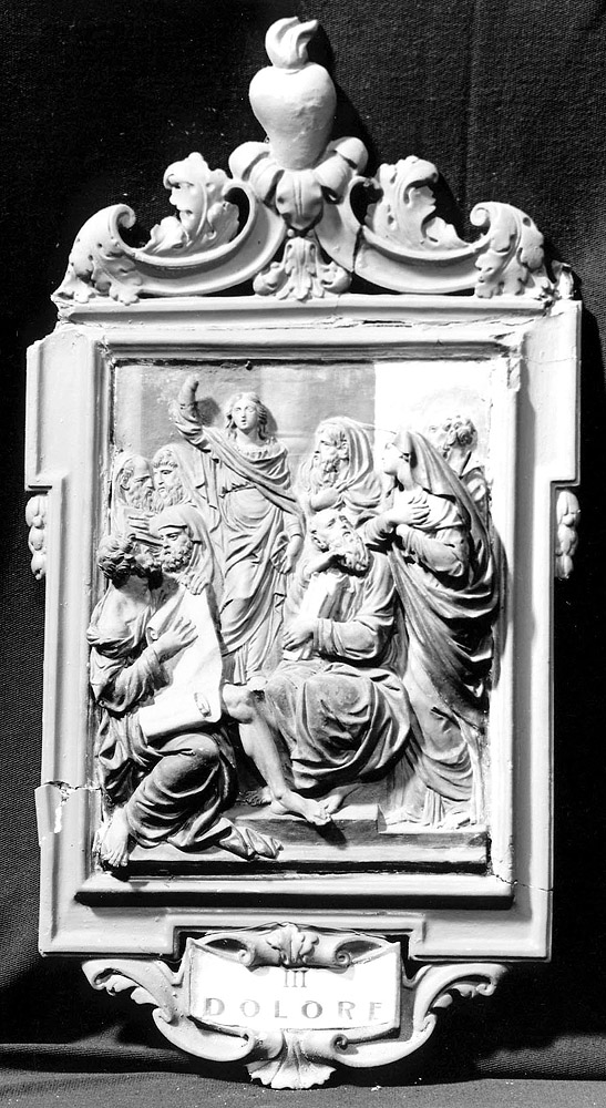 disputa di Gesù con i dottori nel tempio (rilievo, elemento d'insieme) di Leonardi Giuseppe (prima metà sec. XIX)
