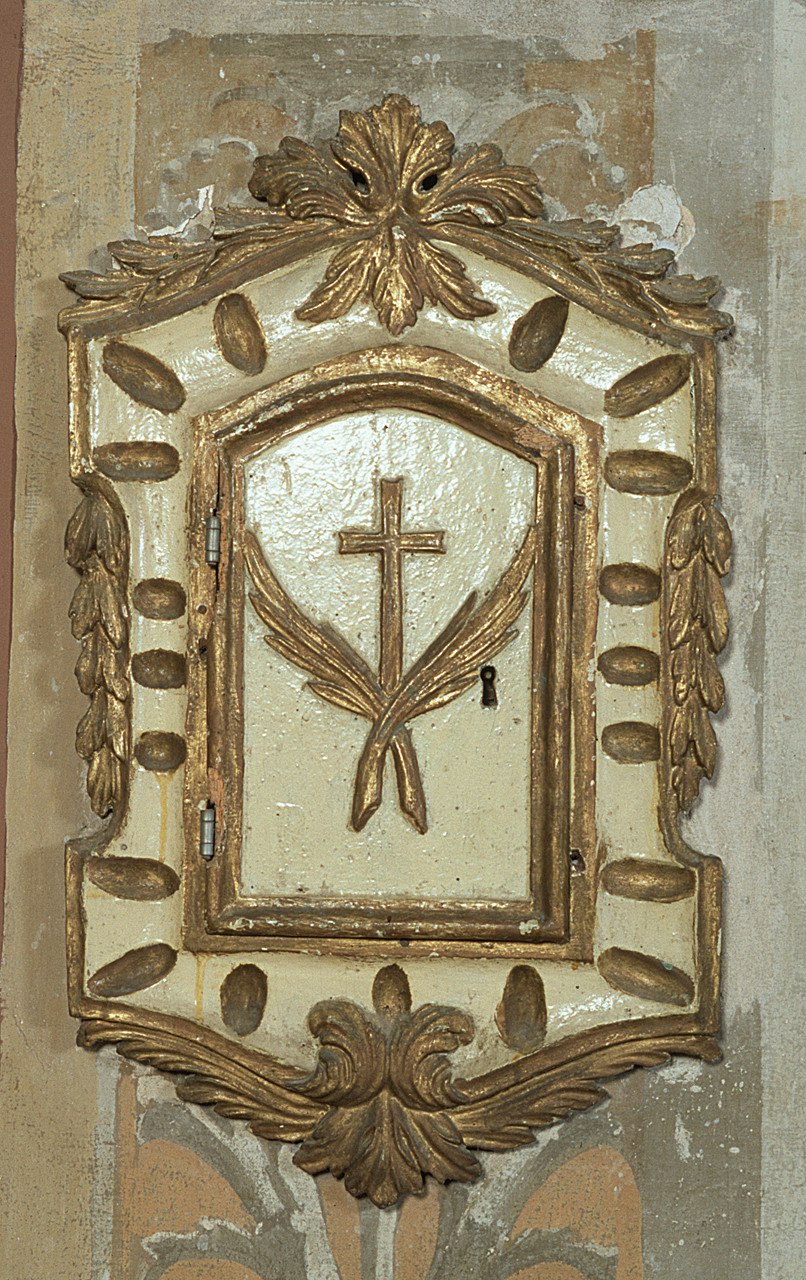 anta di armadietto per oli santi - manifattura ferrarese (prima metà sec. XIX)