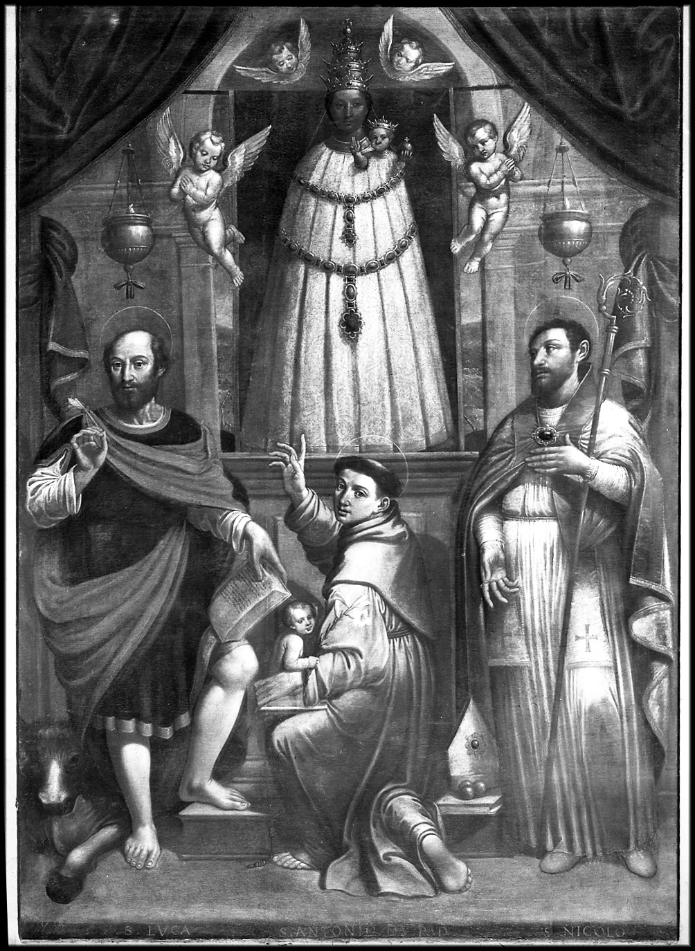 Madonna di Loreto tra San Luca, Sant'Antonio da Padova e San Nicola (dipinto) - ambito emiliano (primo quarto sec. XVII)