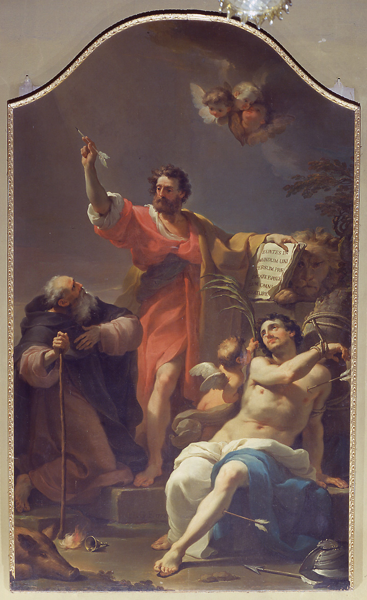 San Marco, San Sebastiano e Sant'Antonio abate (dipinto) di Gandolfi Ubaldo (sec. XVIII)