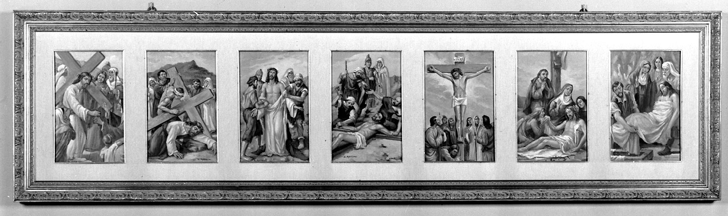 stazioni della via crucis (dipinto, insieme) di Matteoni D (primo quarto sec. XX)
