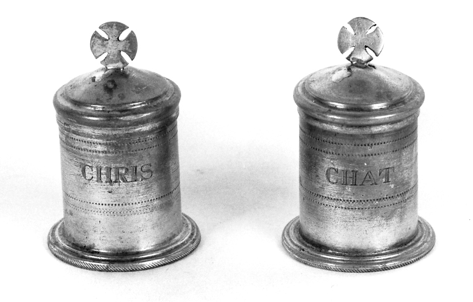 vasetto per il Crisma, serie - bottega emiliana (sec. XIX)