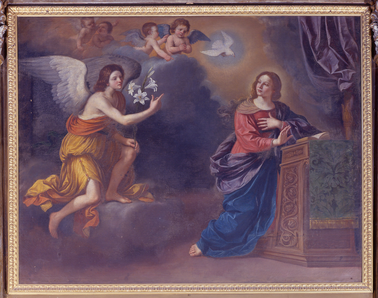 Maria riceve l'annuncio dell'Angelo (Annunciazione) (dipinto) di Sirani Elisabetta (terzo quarto sec. XVII)