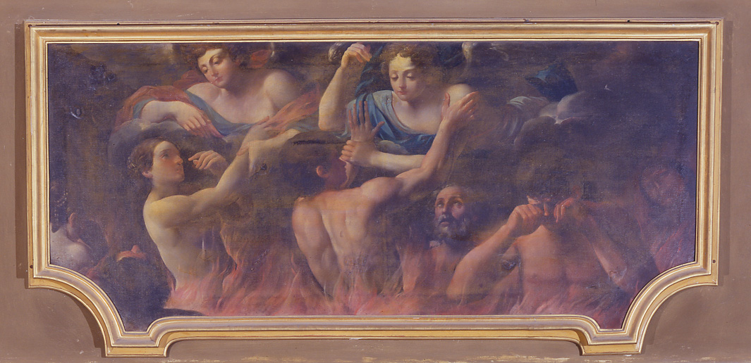 Angeli liberano le anime del Purgatorio (dipinto) di Sirani Giovanni Andrea (terzo quarto sec. XVII)