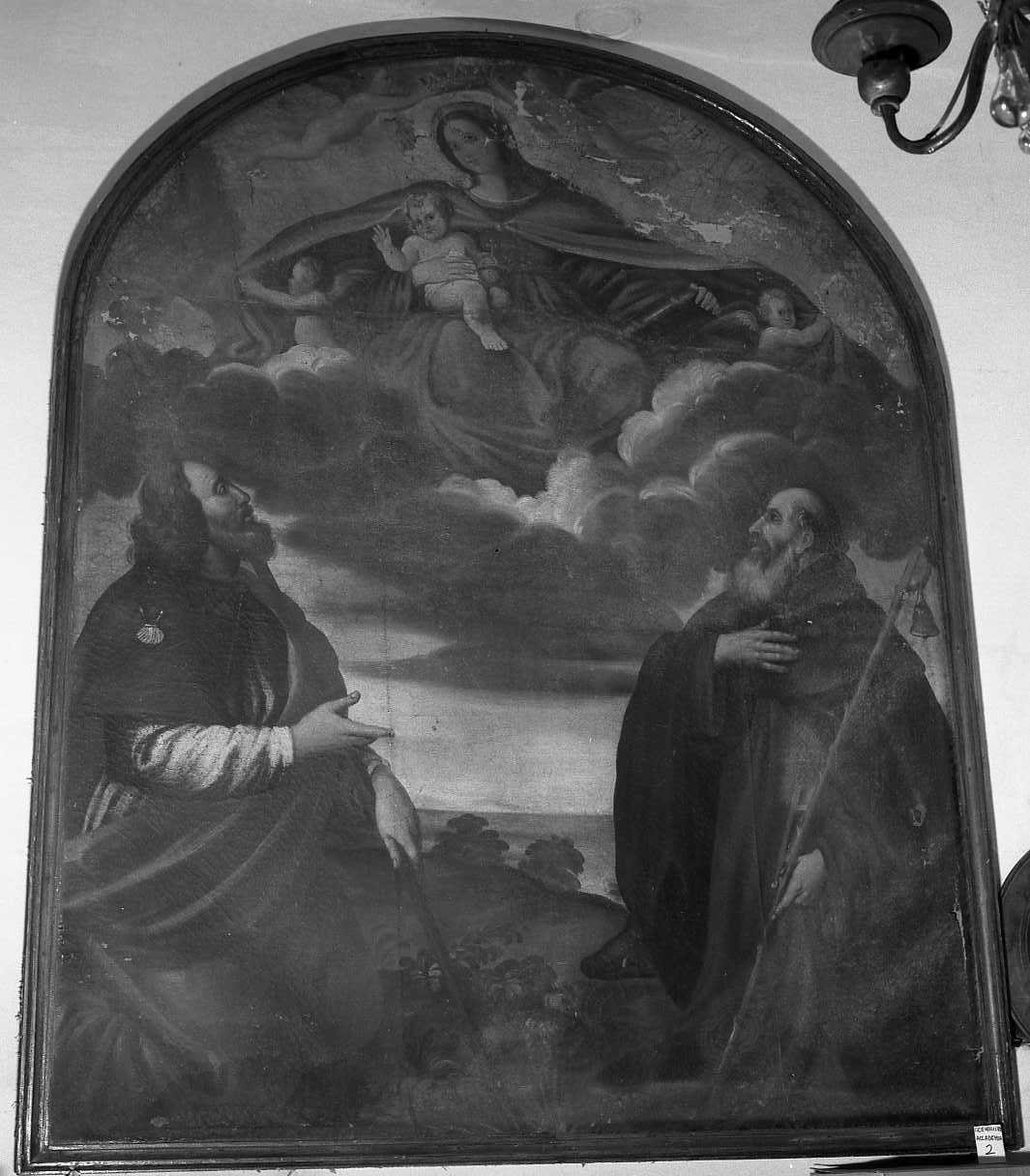 Madonna con Bambino e angeli tra Sant'Antonio abate e San Rocco (dipinto) - ambito emiliano (sec. XVIII)