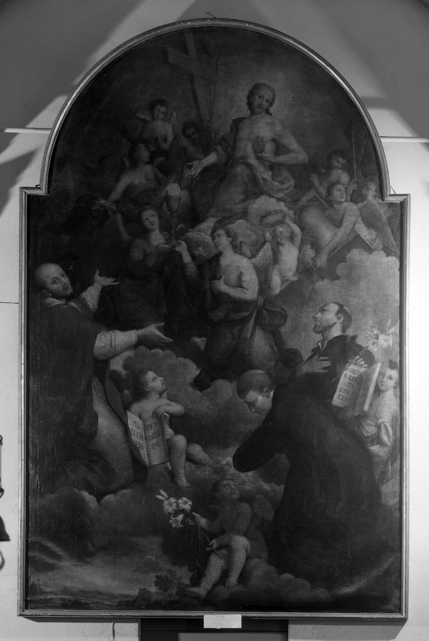 Sacro Cuore di Gesù con Sant'Ignazio, San Luigi Gonzaga e San Gaetano da Thiene (dipinto) di Lazzarini Gian Andrea (attribuito) (seconda metà sec. XVIII)
