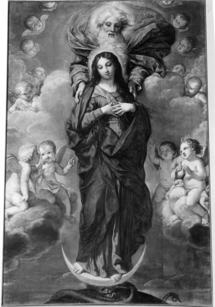 Madonna Immacolata e Dio Padre (dipinto) di Sirani Giovanni Andrea (metà sec. XVII)