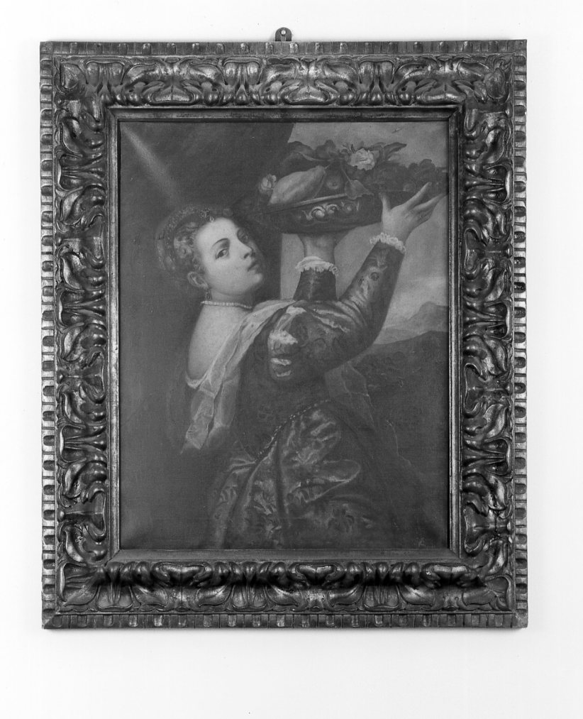 Donna con cesto di frutta (dipinto) - ambito Italia settentrionale (sec. XX)