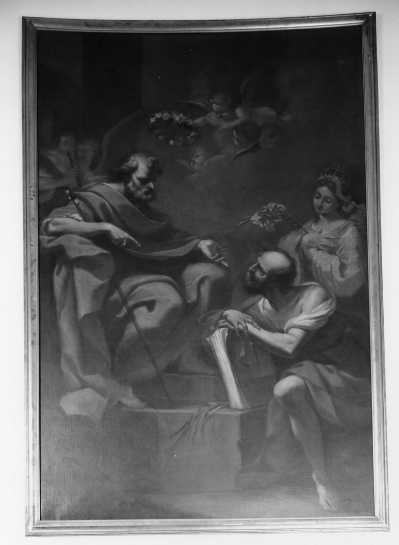 glorificazione di San Giuseppe con San Girolamo e Santa Caterina d'Alessandria (dipinto) di Dal Sole Giovan Gioseffo (attribuito) (secc. XVII/ XVIII)