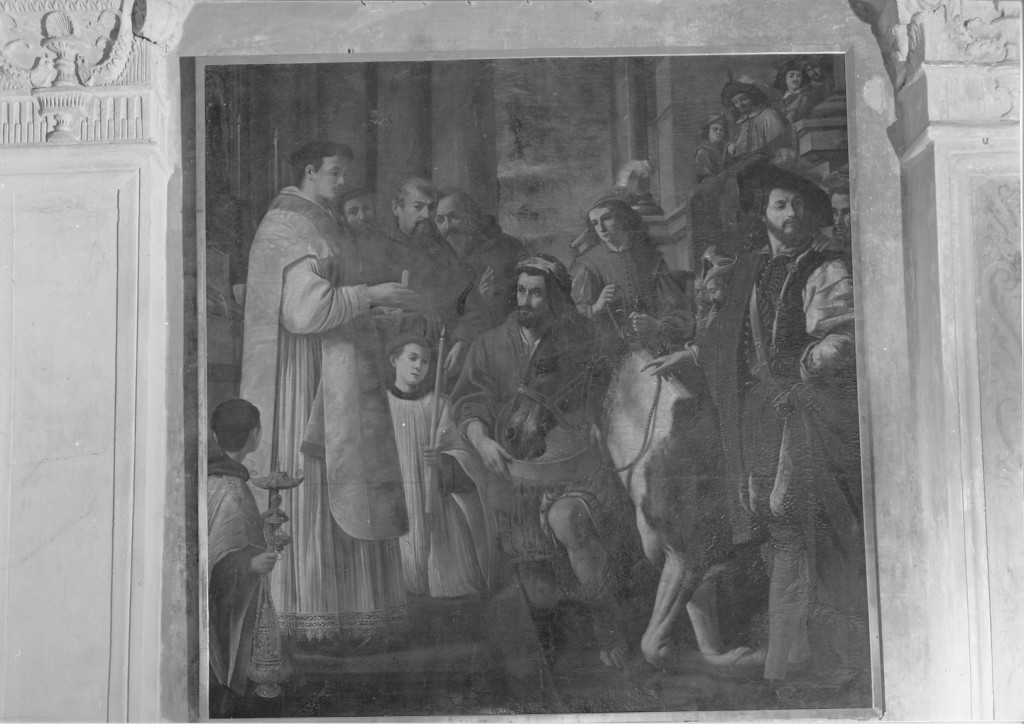 Miracolo della mula, miracolo di Sant'Antonio da Padova (dipinto) di Vangebens Giovanni (metà sec. XVII)