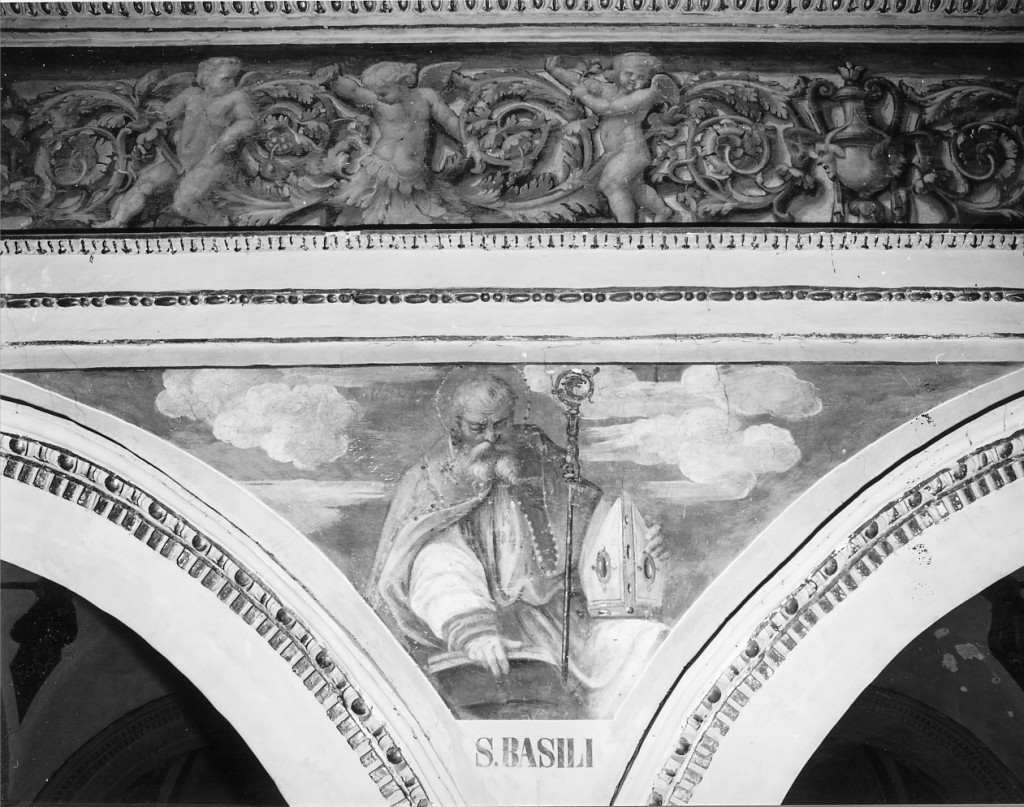 San Basilio (dipinto) di Sellari Girolamo detto Girolamo da Carpi, Domenichini Girolamo (sec. XVI, sec. XIX)