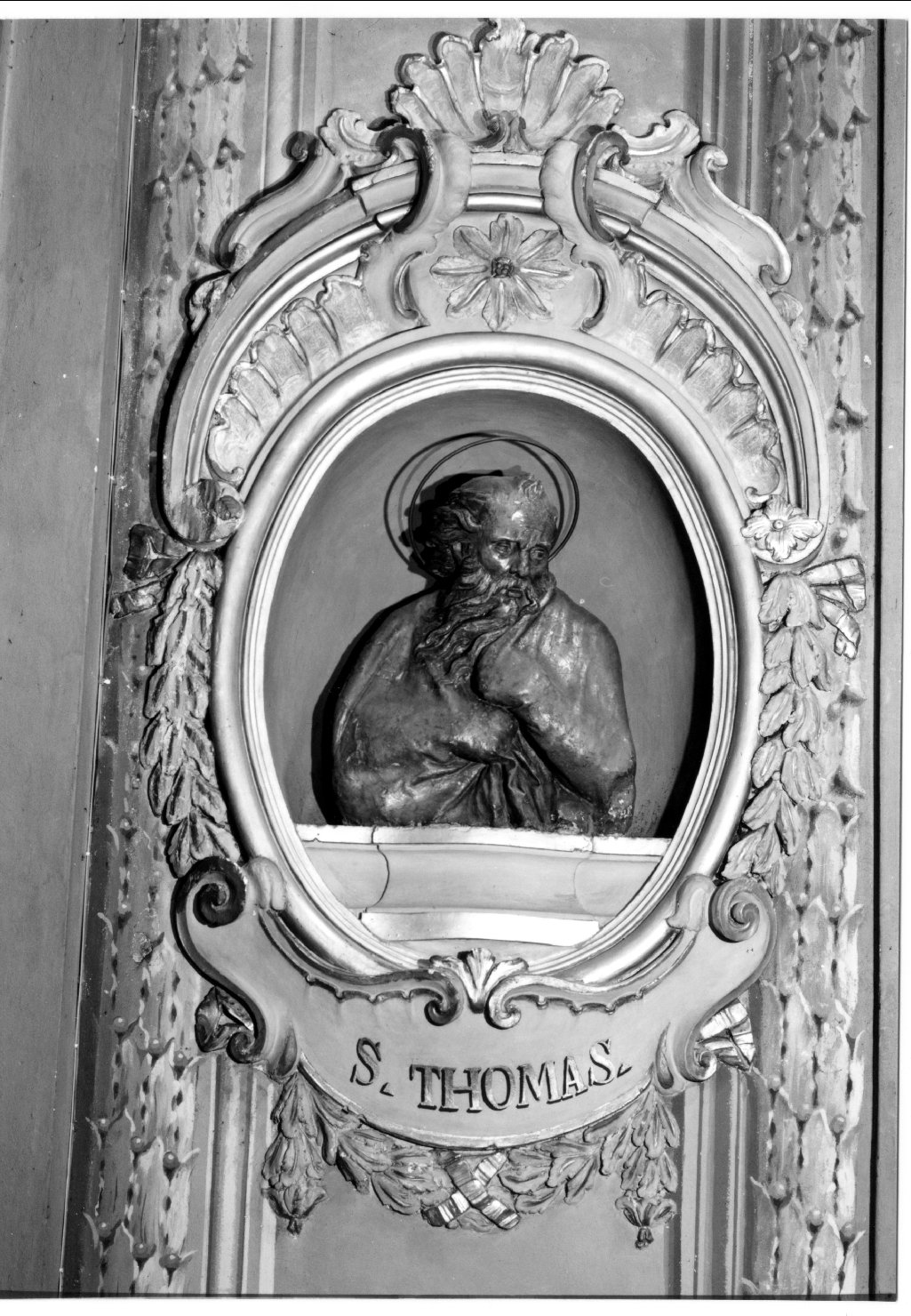 San Tommaso apostolo (busto, elemento d'insieme) di Lombardi Alfonso, Ghedini Giuseppe Antonio (attribuito) (primo quarto sec. XVI)
