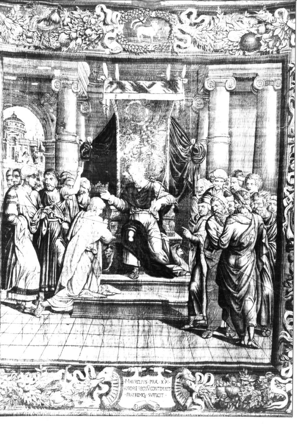 San Maurelio incorona il fratello, Santo (arazzo, elemento d'insieme) di Tisi Benvenuto detto Garofalo, Luca Fiammingo, Karcher Giovanni (sec. XVI)