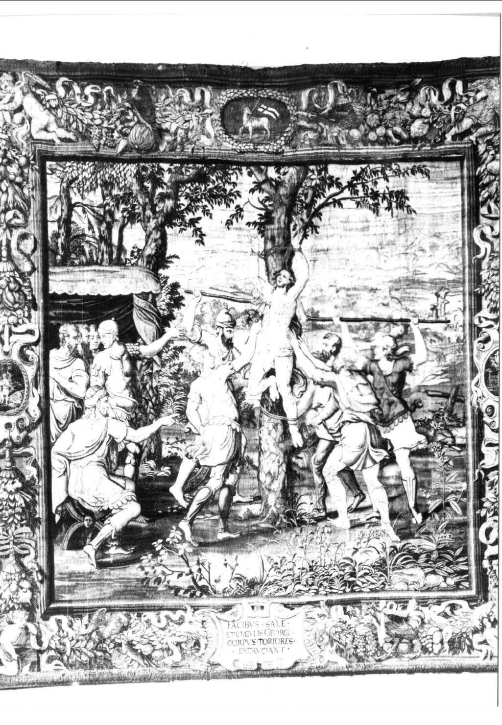 San Giorgio subisce il supplizio dell'albero, San Giorgio (arazzo, elemento d'insieme) di Filippi Camillo, Luca Fiammingo, Karcher Giovanni (sec. XVI)