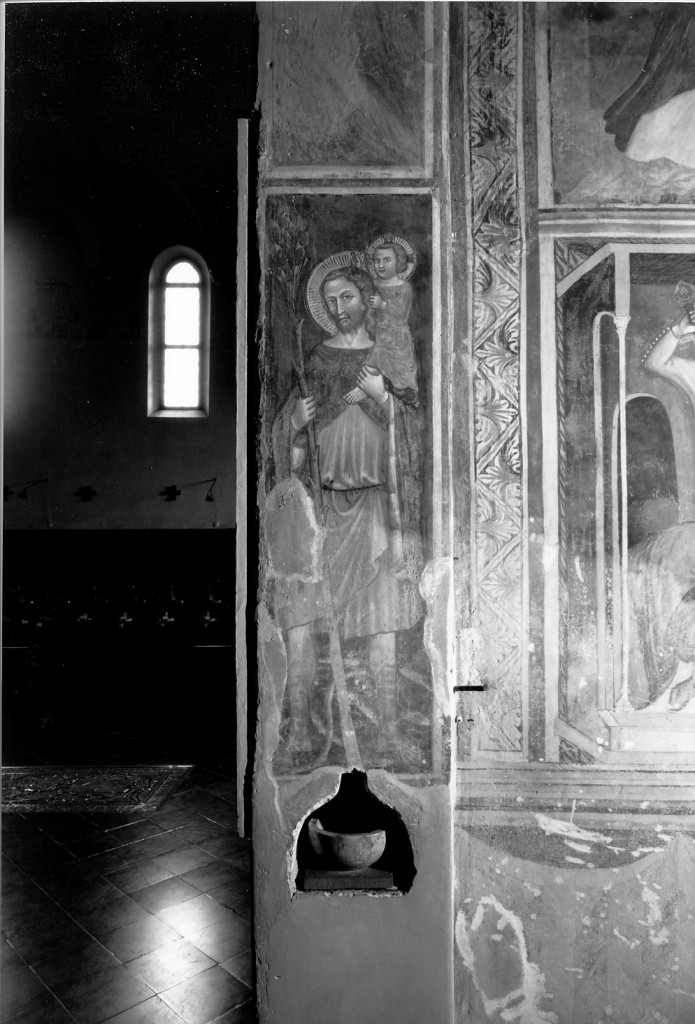 San Cristoforo guada il fiume con Gesù Bambino sulle spalle (dipinto) di Maestro di Sant'Antonio in Polesine Terzo (sec. XIV)