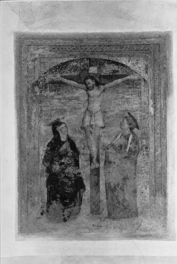 crocifissione di Cristo con la Madonna e San Giovanni Evangelista (dipinto) di Coltellini Michele (maniera) (inizio sec. XVI)