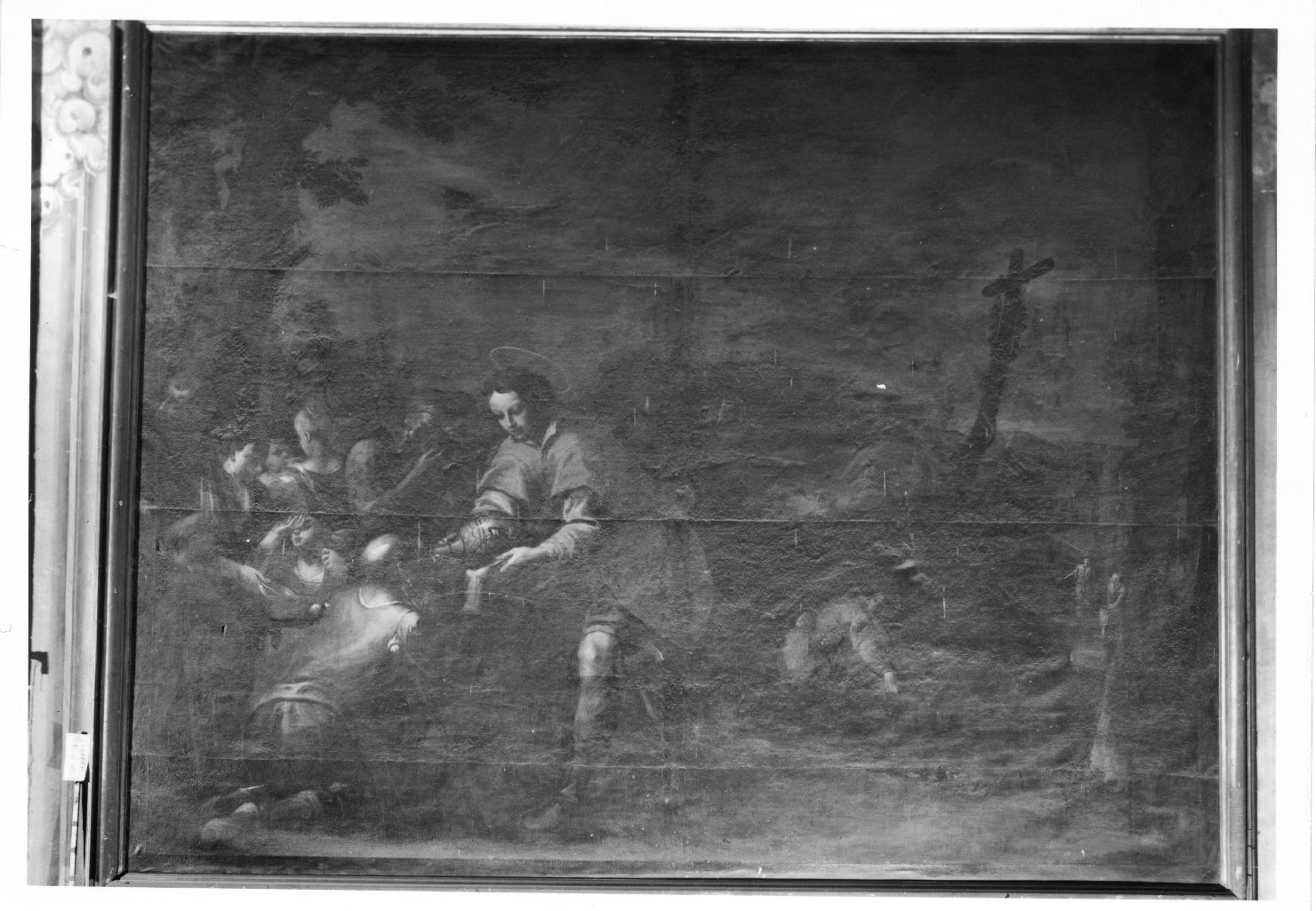 Sant'Omobono dà da bere agli assetati, Santo (dipinto) di Cozza Giovanni Battista (sec. XVIII)