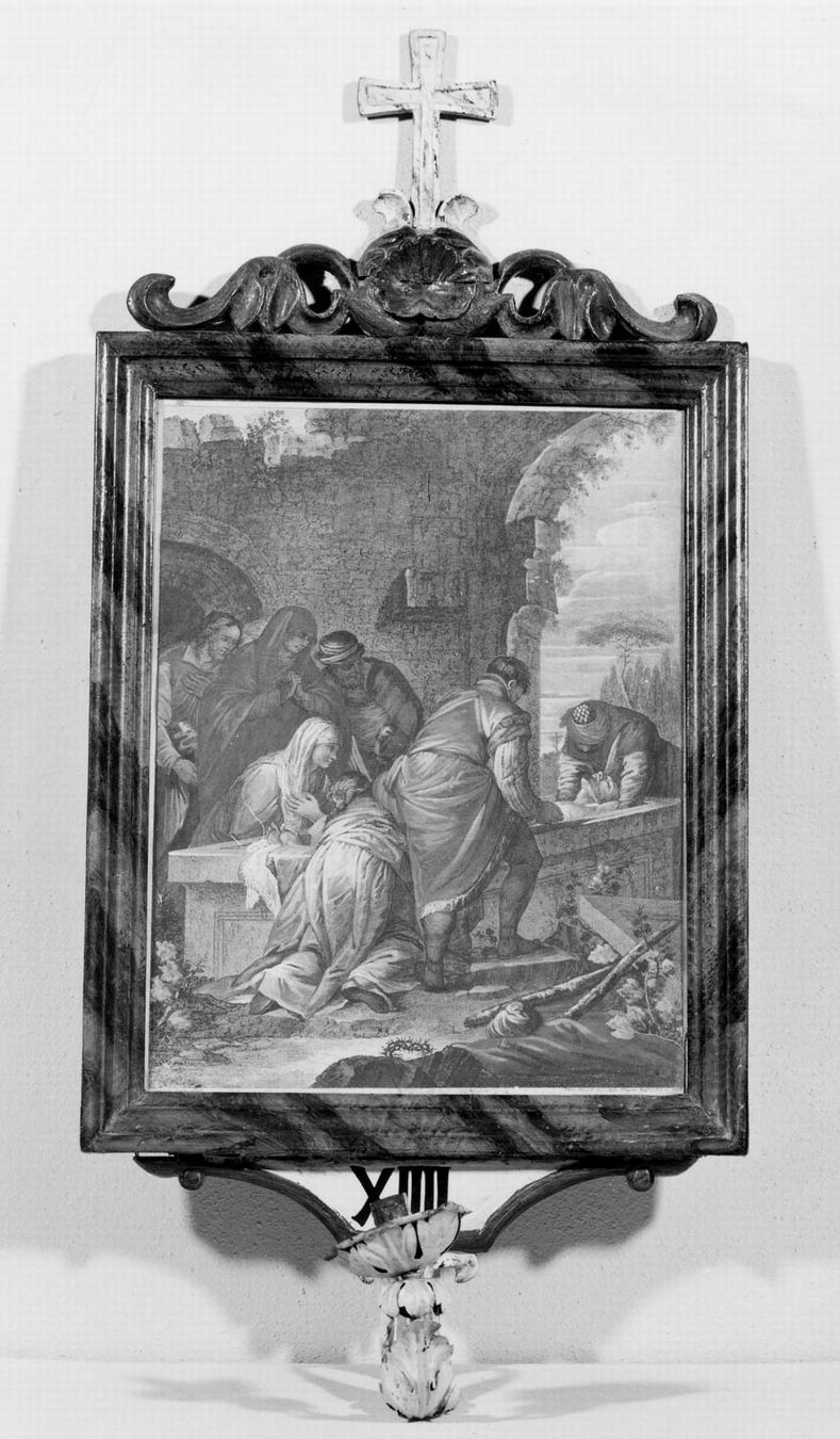 stazione XIV: Gesù deposto nel sepolcro (incisione, elemento d'insieme) di Berardi Fabio, Zugno Francesco (sec. XVIII)