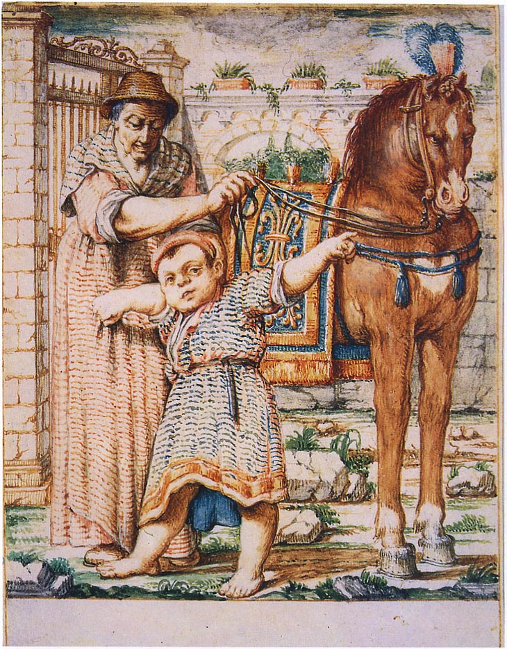 Cacasenno con la nonna Marcolfa e il cavallo (disegno) di Crespi Giuseppe Maria detto Spagnolo (sec. XVIII)