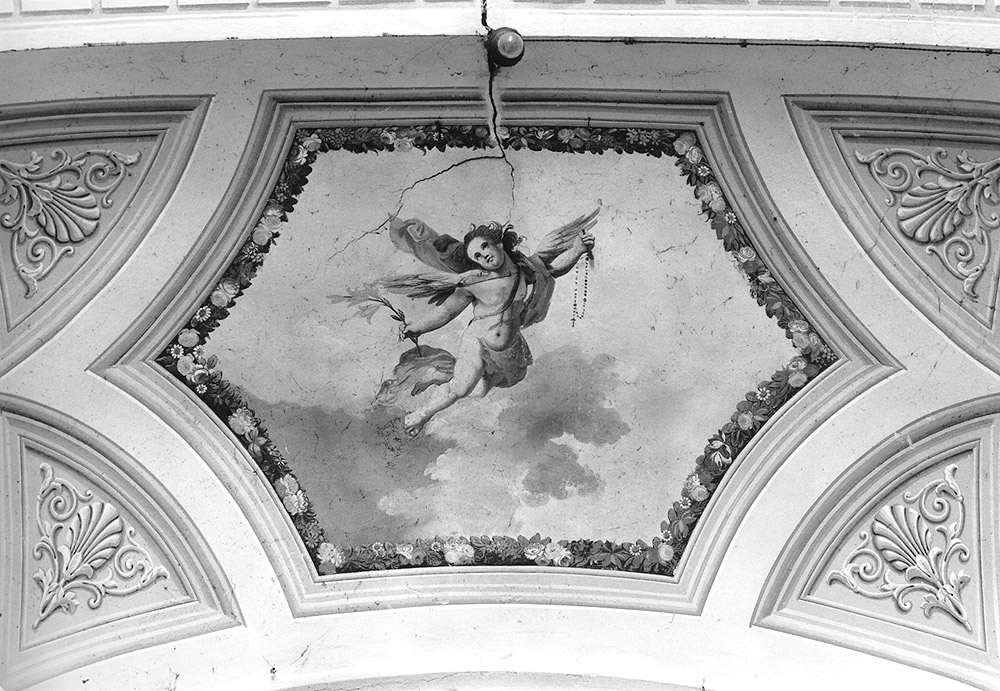 finta architettura con angelo (dipinto) - ambito bolognese (sec. XIX)