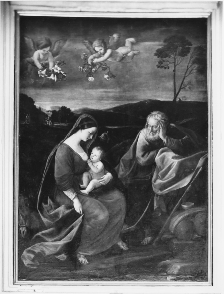 riposo nella fuga in Egitto (dipinto) di Barbieri Giovanni Francesco detto Guercino (scuola) (sec. XVII)